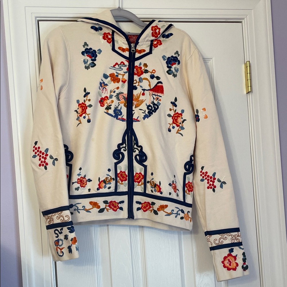 EUC Lucky Brand Vintage Embroidered Cream Jacket